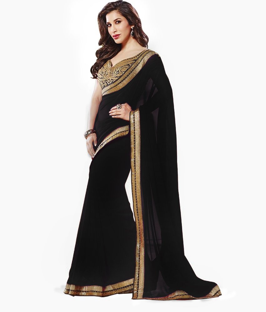 black saree with golden work