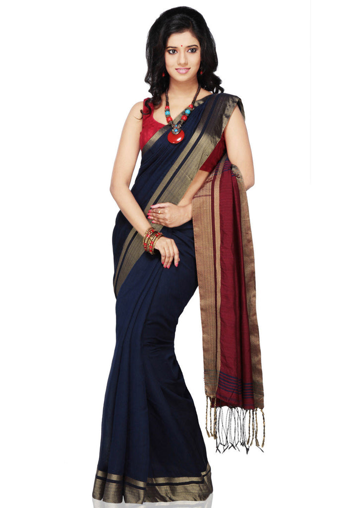 Handloom Cotton Silk Saree Blue Color Pure Art Silk Saree