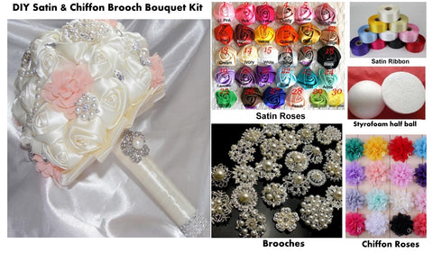 7-8 DIY Kit Satin & Chiffon Roses Brooch Bouquet KIT-CHIFFON