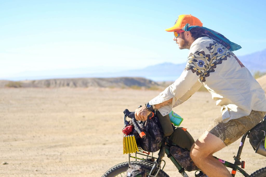 Bike Packing with Road Runner Bags at the Salton Sea with made in musa bags for bikes