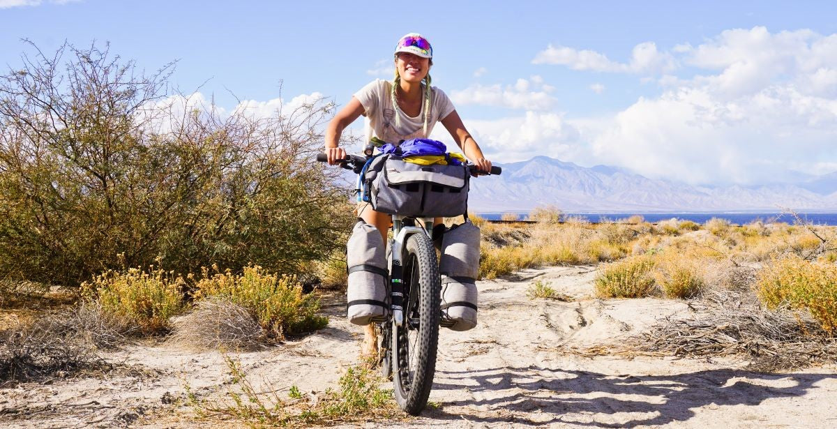 Ester of Road Runner Bags Bikepacking in the Salton Sea