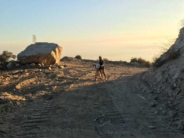 Climbing up Mt. Wilson on a Gravel Grinding Cyclocross bike outfitted with Road Runner Bags hand made in LA