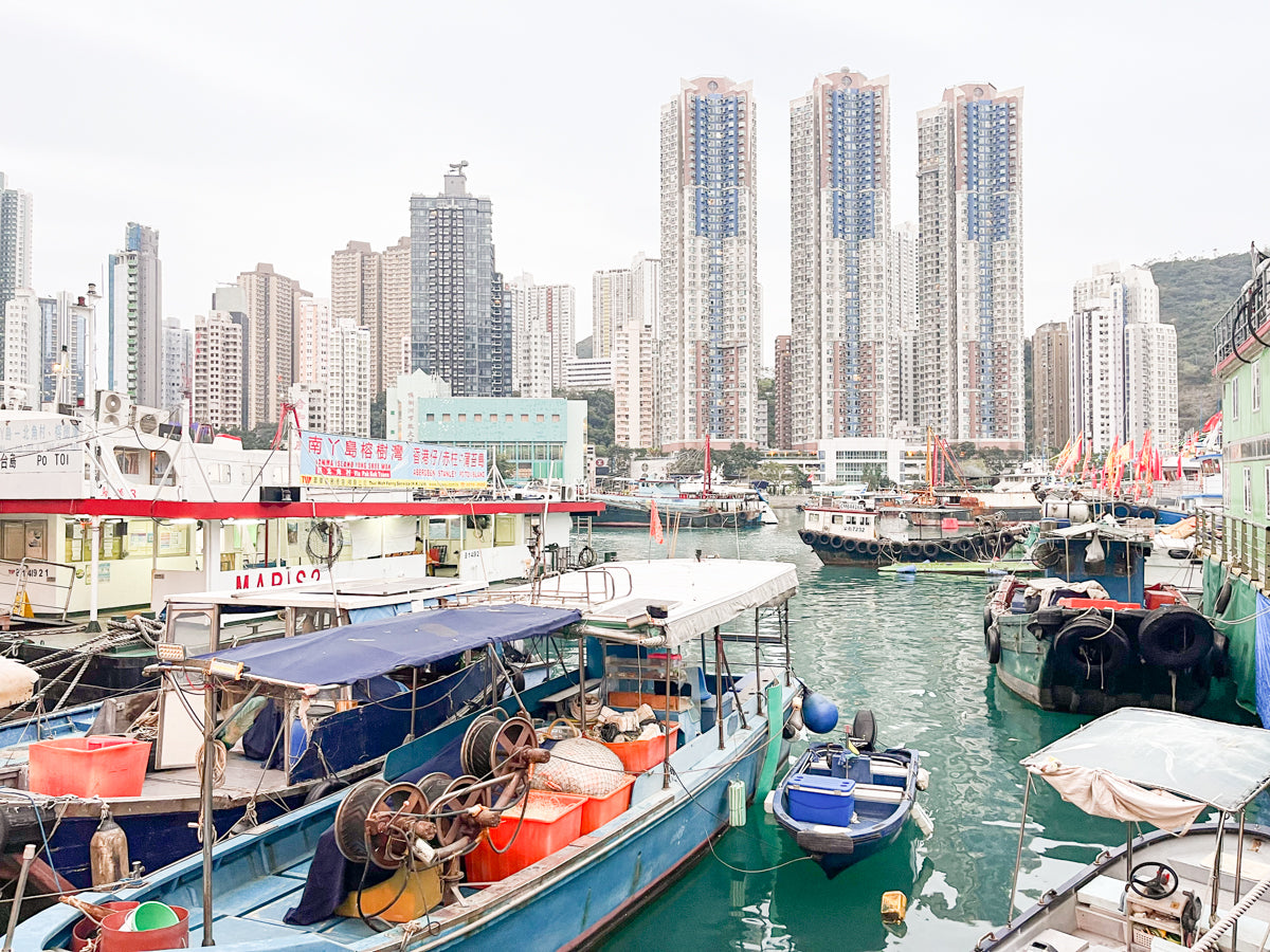 Hong Kong city boats harbor