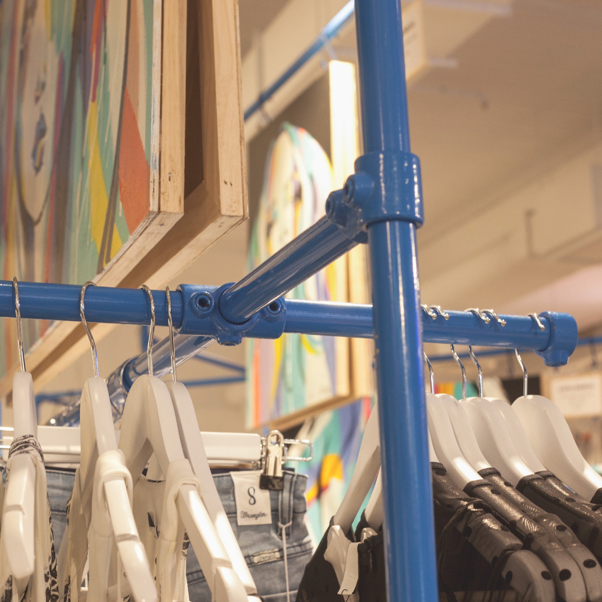 Clothes hanging from Rack built of Tubclamp Fittings