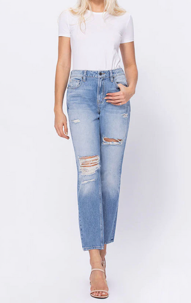 Vertical striped ripped Flare Jeans – L Cosmetics