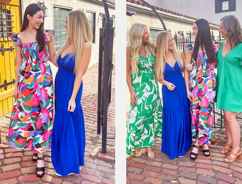 two photos of several women from the 308 Boutique modeling summer dresses