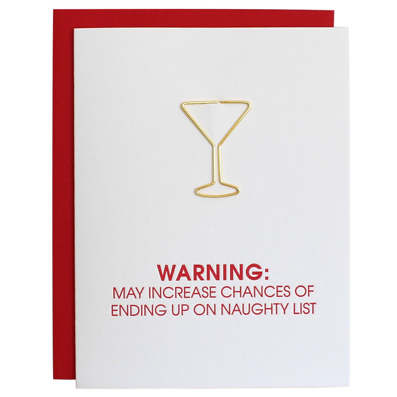 Naughty List Warning Paper Clip Letterpress Card Chez Gagné