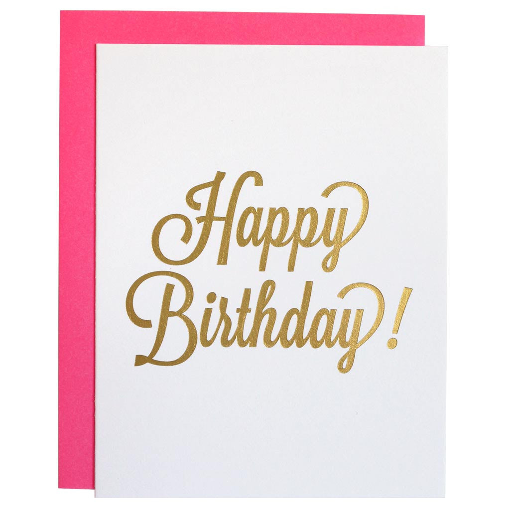 happy birthday script gold foil letterpress card chez gagne