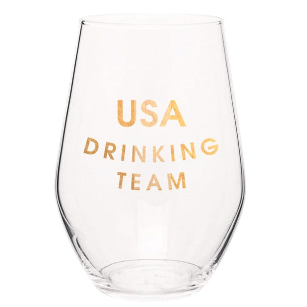 Usa Drinking Team Gold Foil Stemless Wine Glass Chez Gagné 