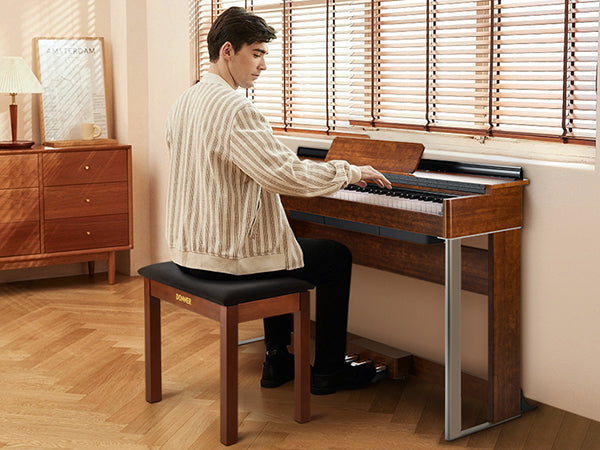 Donner Piano Bench with Storage, Solid Wood Keyboard Bench Piano