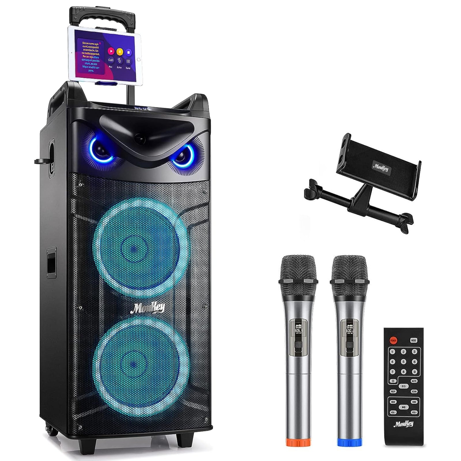 

Moukey MTs210-1 Double 10" Karaoke Machine Portable PA Trolley Speaker with Woofer/Bluetooth/2 Mic