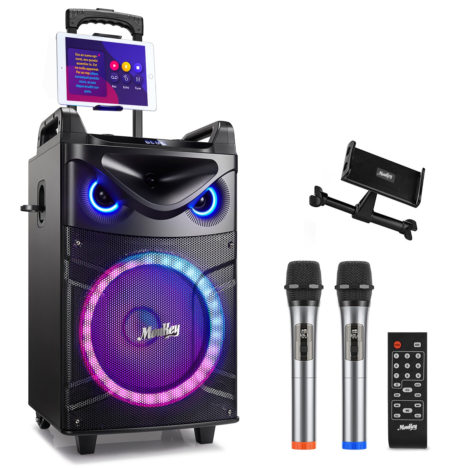 

Moukey MTs12-1 Karaoke Machine Portable PA Trolley Speaker with Woofer/Bluetooth/2 Mic