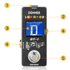 Donner Tuner Pedal, Dt-1 Chromatic Guitar Tuner Pedal with Pitch Indicator  for Electric Guitar and Bass True Bypass 