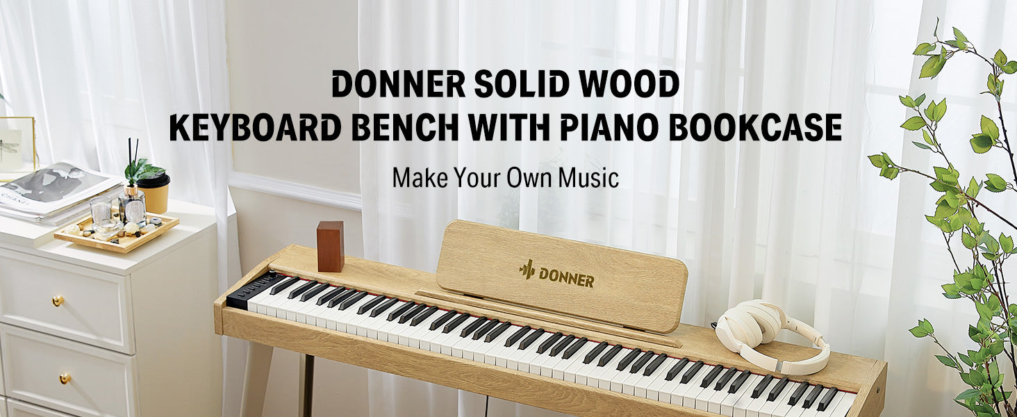 Donner Natural Wooden Piano Bench with Storage High-Density Padding