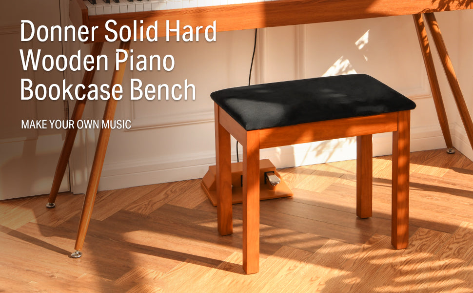 Donner Natural Wooden Piano Bench with Storage High-Density Padding
