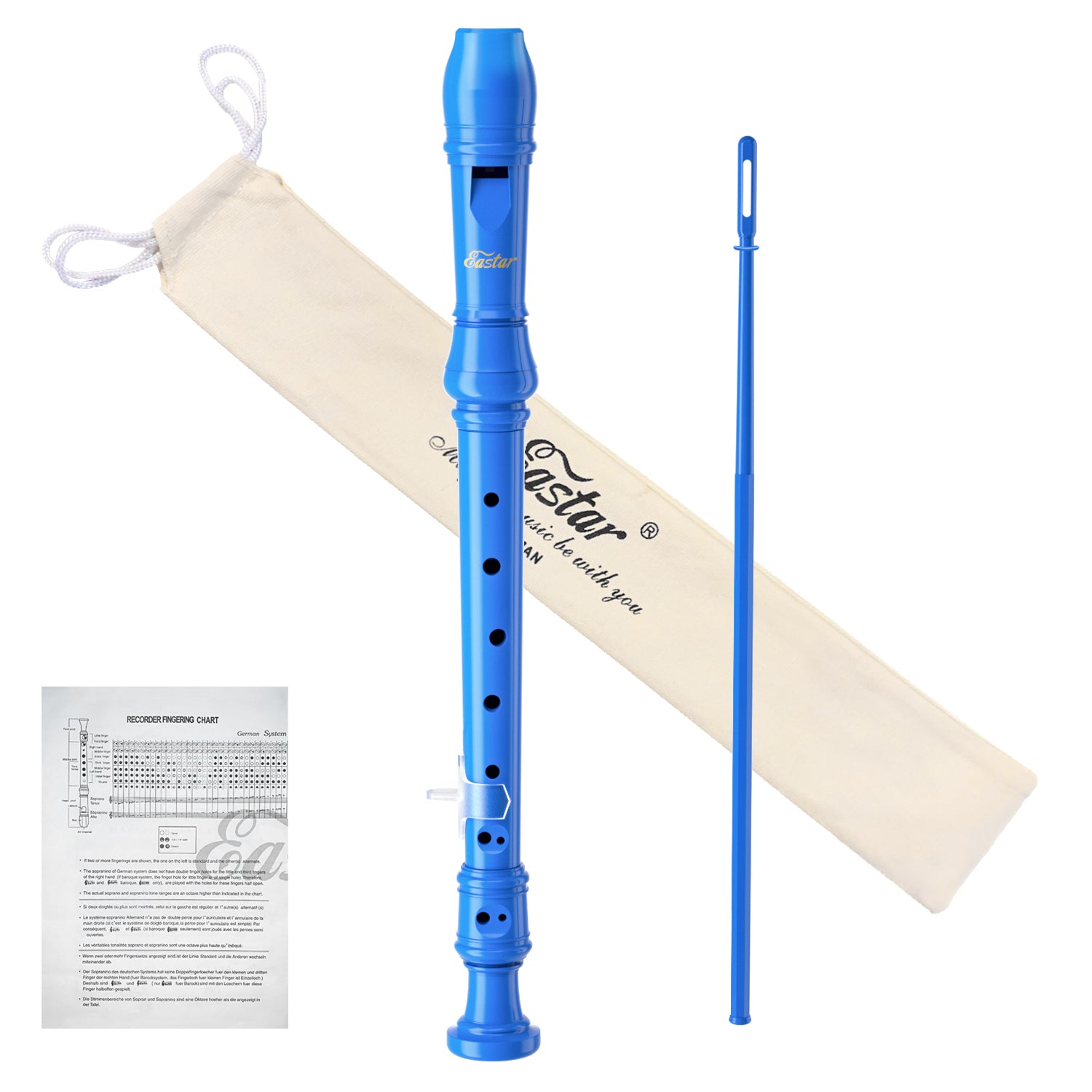 

Eastar Soprano Recorder Instrument for Kids Beginners, German Fingering C Key Recorder Instrument 3 Piece with Cleaning Kit, Thumb Rest, Cotton Bag, Fingering Chart, ERS-21GB, School-Approved