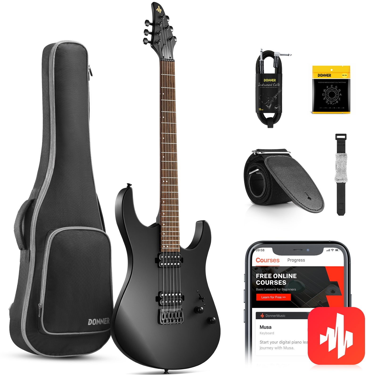 

Donner DMT-100 39" Matt Metal Electric Guitar Kit Solid Body with H-H Pickups Black