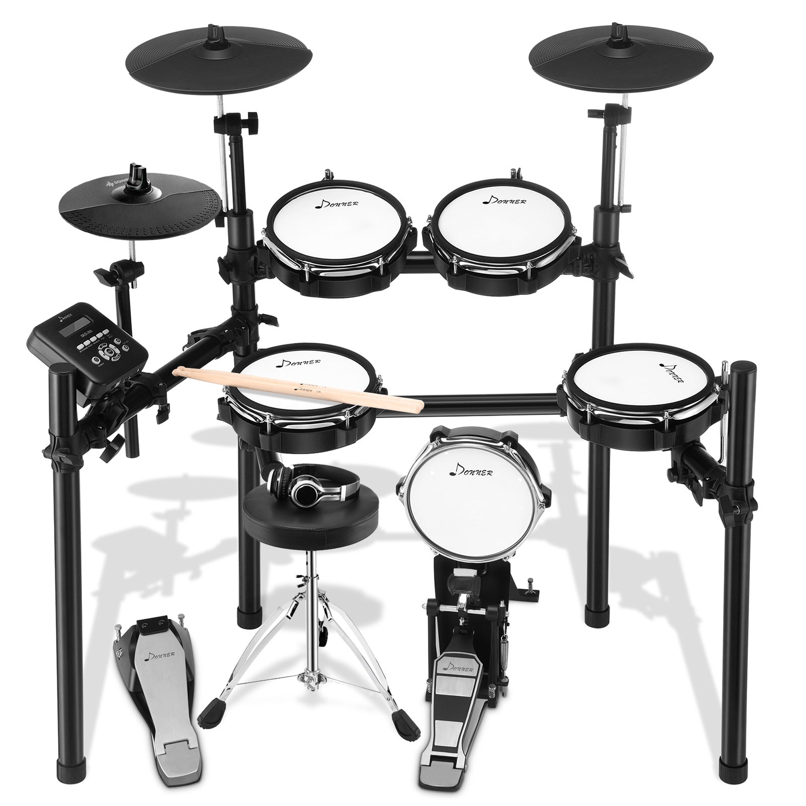 

Donner DED-200 Beginner Electronic Drum Set 5-Drum 3-Cymbal 8 Piece 225-Sound with Drum Throne/Headphone/Drumstick