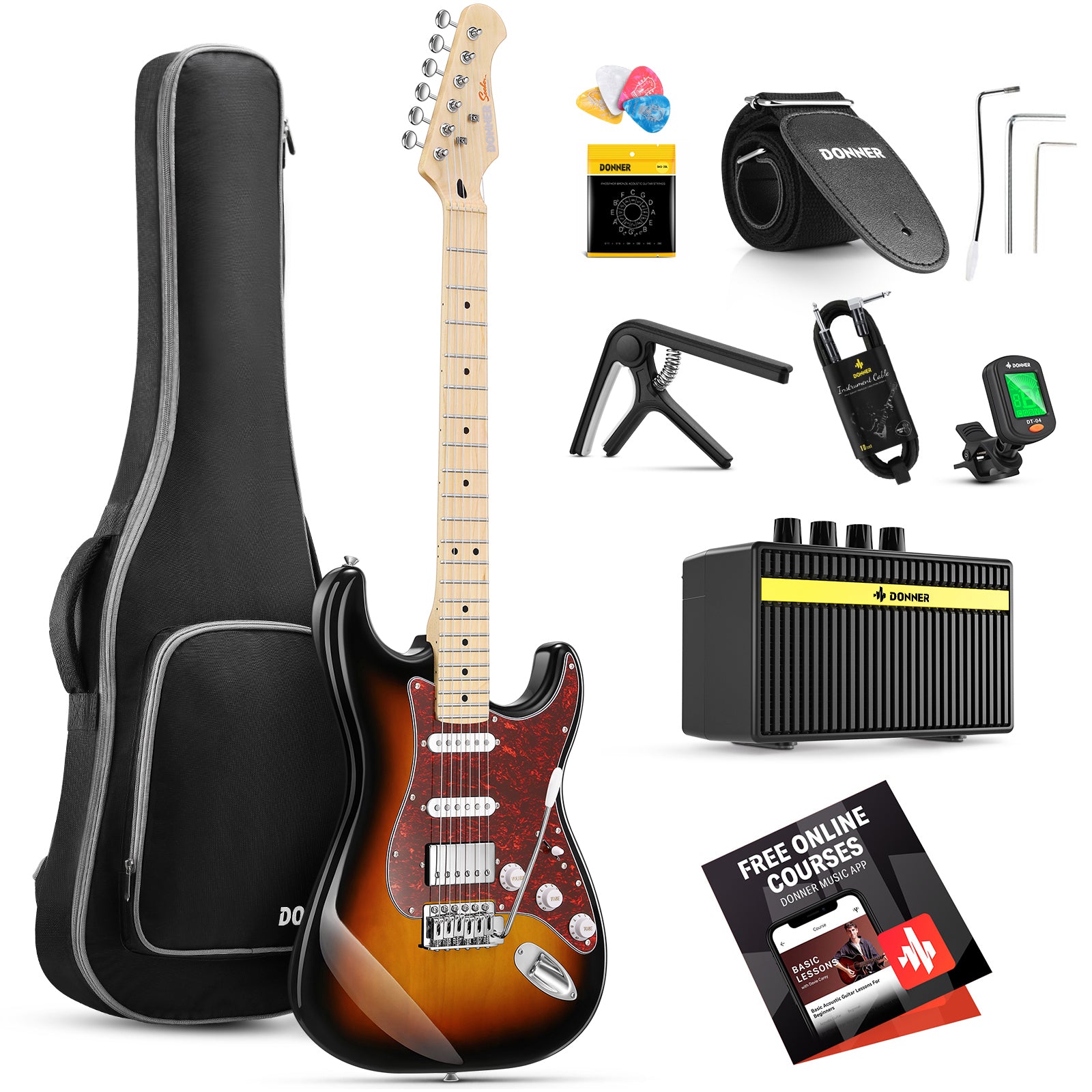 

Donner DST-152 39-inch ST Electric Guitar Kit HSS w/Coil Split Pickup Including AMP