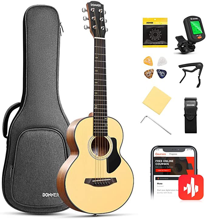

Donner DAL-110 Parlor Guitar 1/4 Size Travel Acoustic Guitar 30-Inch Spruce Mahogany Body with Gig Bag