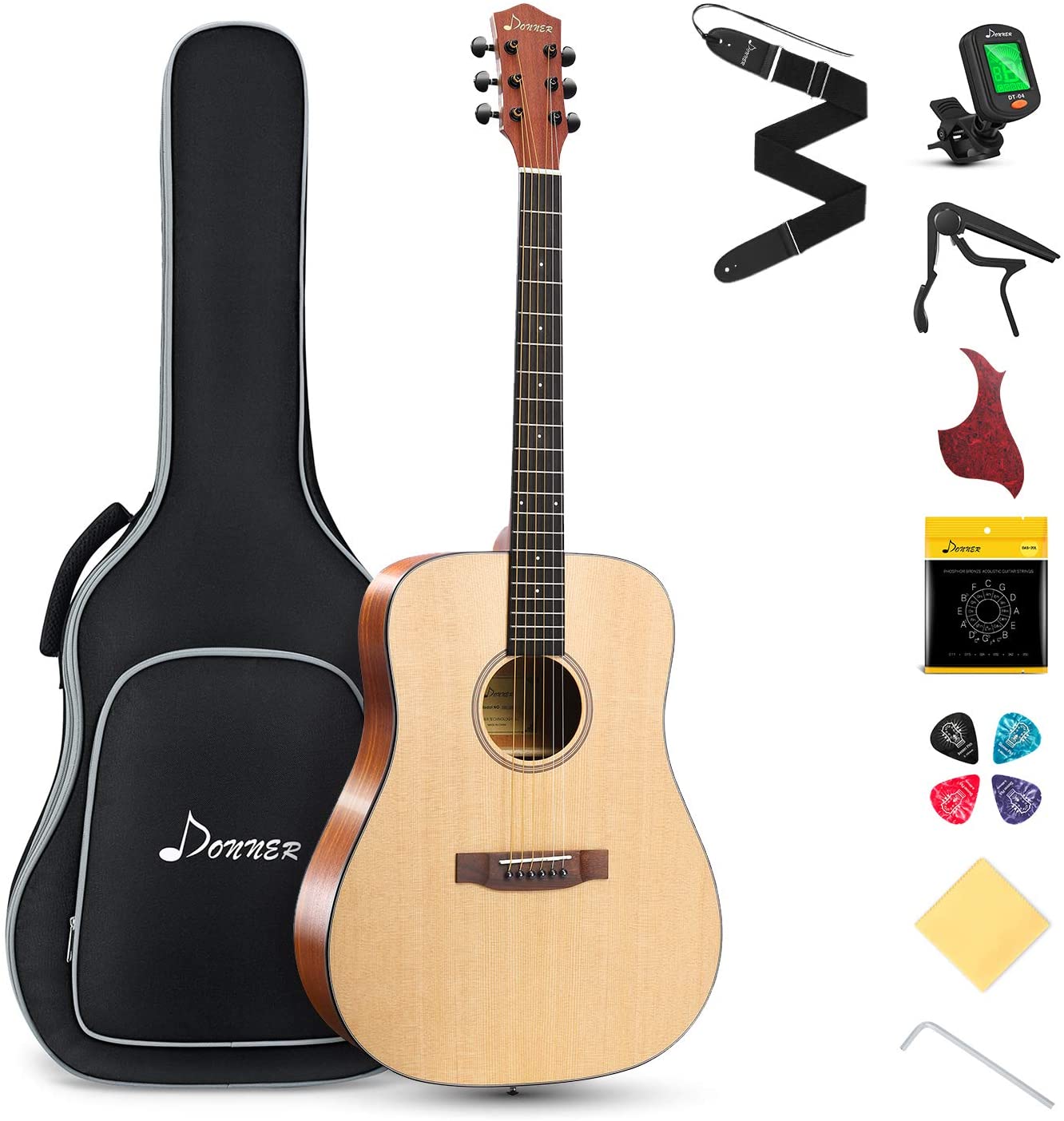 

Donner DAG-1 41-Inch Full-Size Acoustic Guitar Beginner Kit, Right Handed, Natural Finish