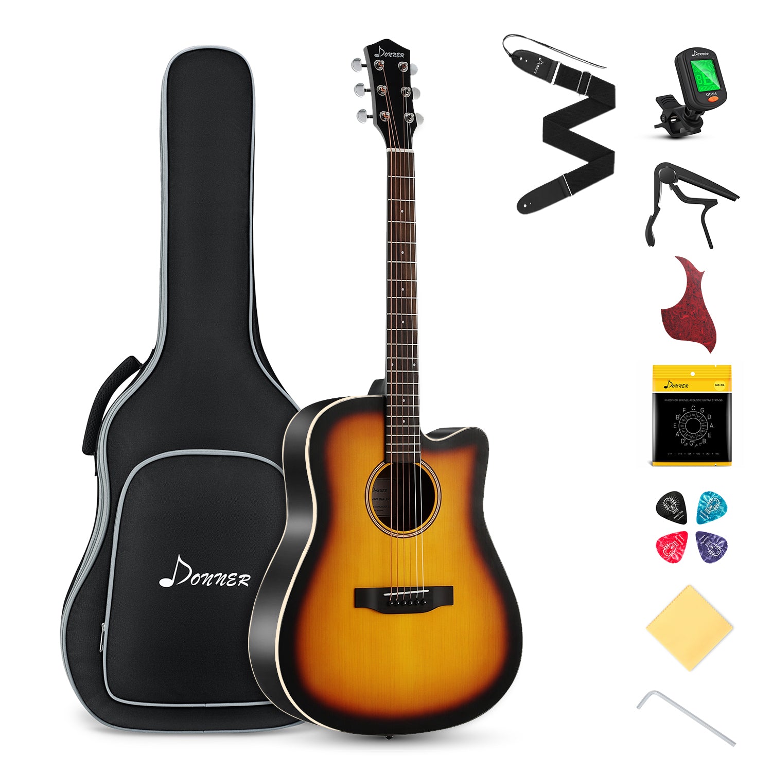 

Donner DAG-1CS Cutaway 41-Inch Full-Size Acoustic Guitar Beginner Kit/Right Handed/Sunburst Finish