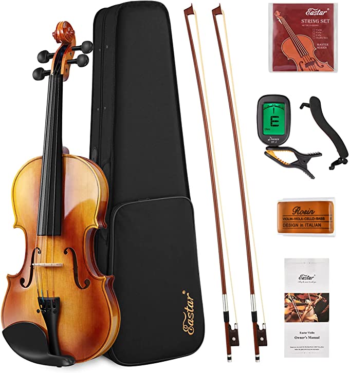 

Eastar 4/4 Violin Set Full Size Fiddle Solidwood for Adults with Hard Case, Shoulder Rest, Rosin, Two Bows, Clip-on Tuner and Extra Strings，EVA-330，Two Bows/Black