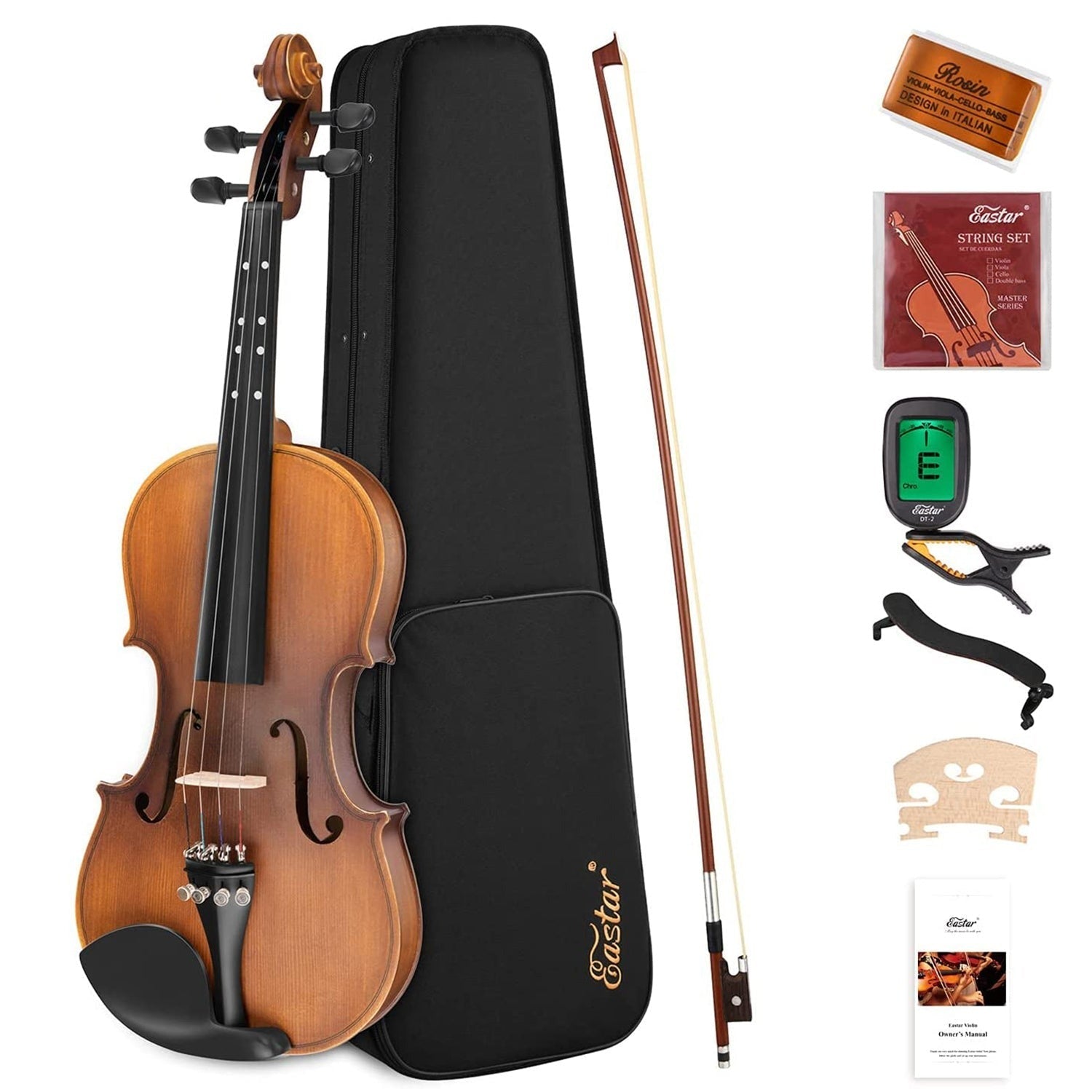 

Eastar EVA-3 Full-Size Violin Set Matte Fiddle Full Kit with Case/Rosin/Shoulder Rest/Bow/Extra Strings for Kid/Beginner/Student/Adult 1/2,4/4