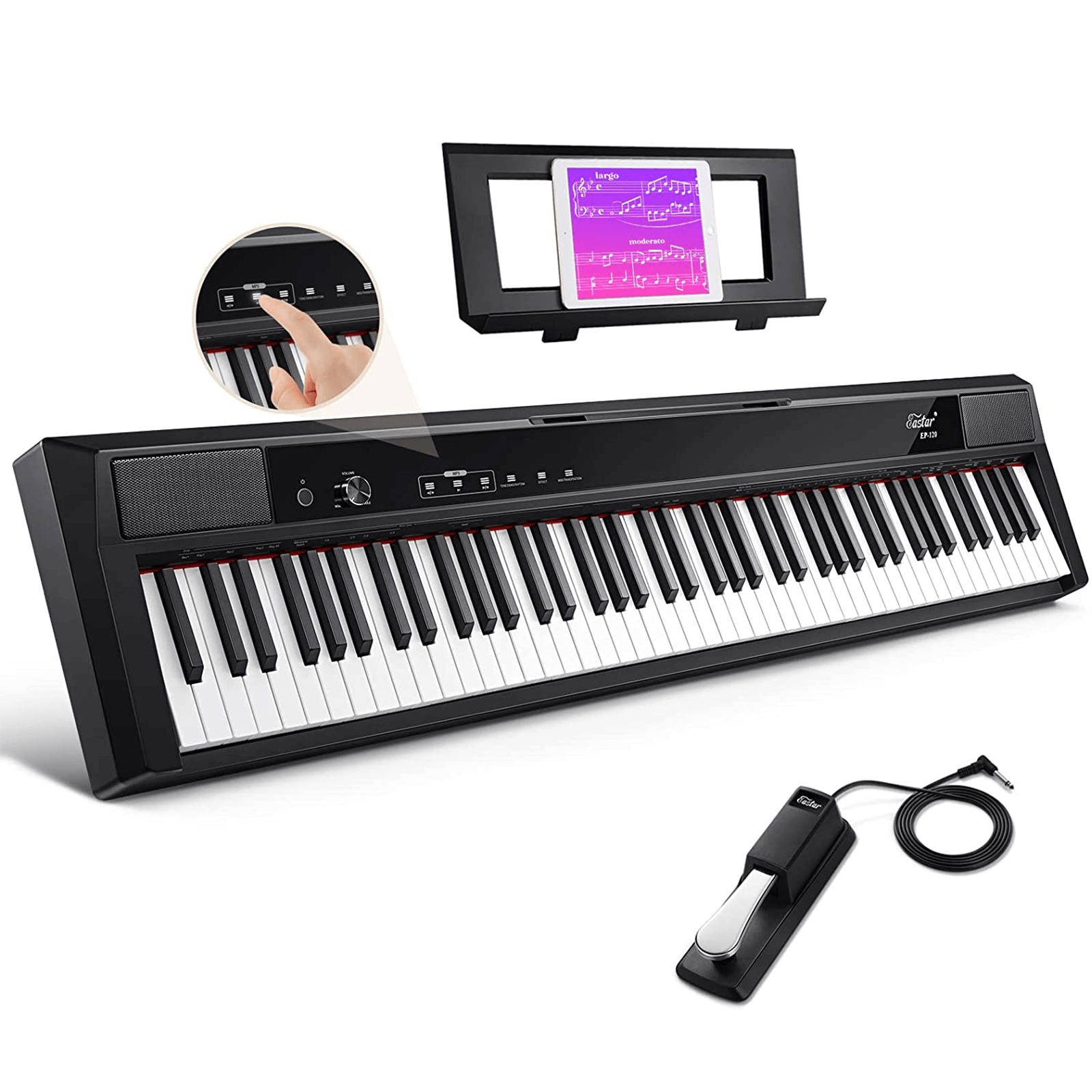 

Eastar EP-120 Portable 88-Key Weighted Digital Piano with Touchscreen & Sustain Pedal for Beginner