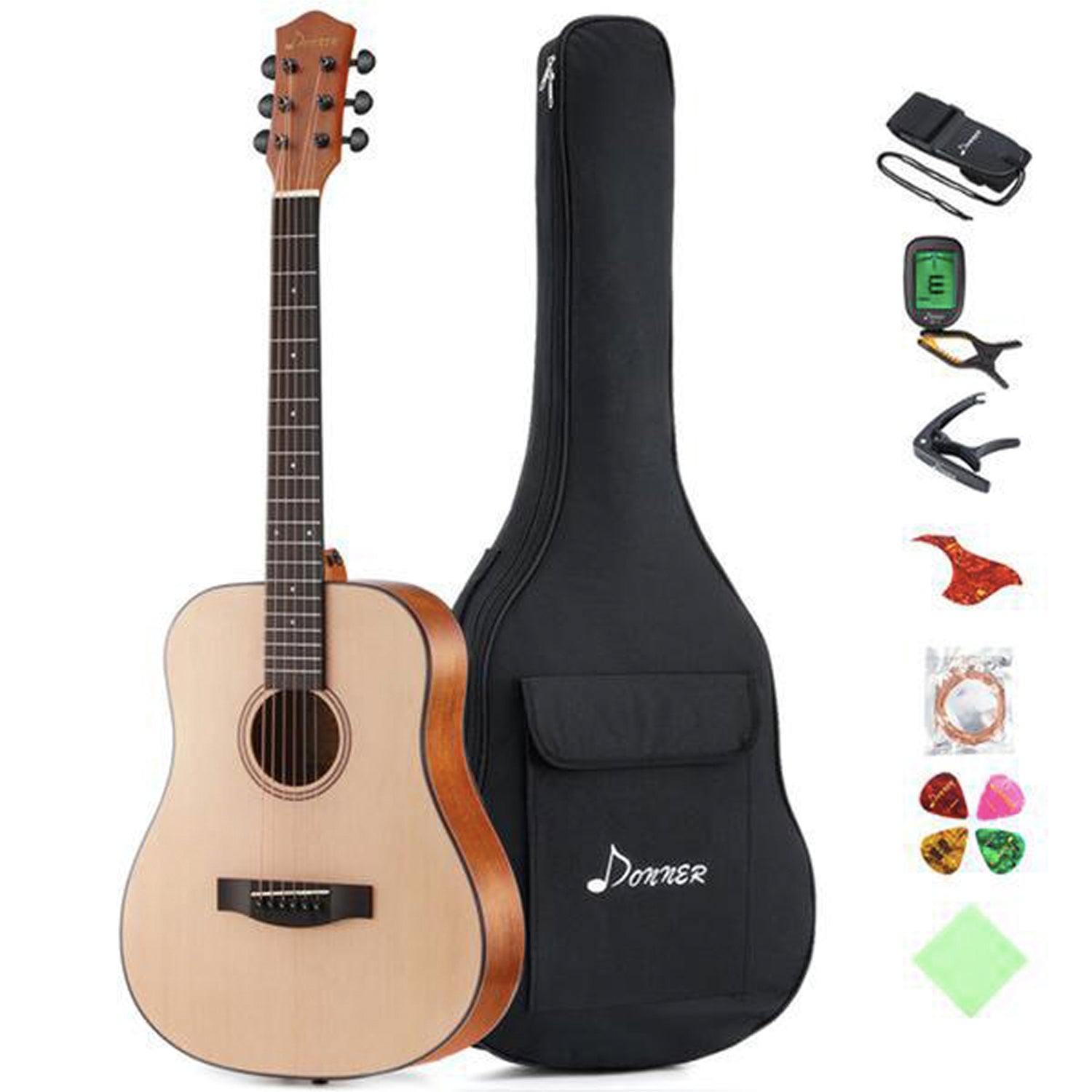 

Donner DAG-1M 3/4 Acoustic Guitar Kit 36 Inch for Travel Beginner with Steel String Spruce Wood Gig Bag Tuner Pickguard Right