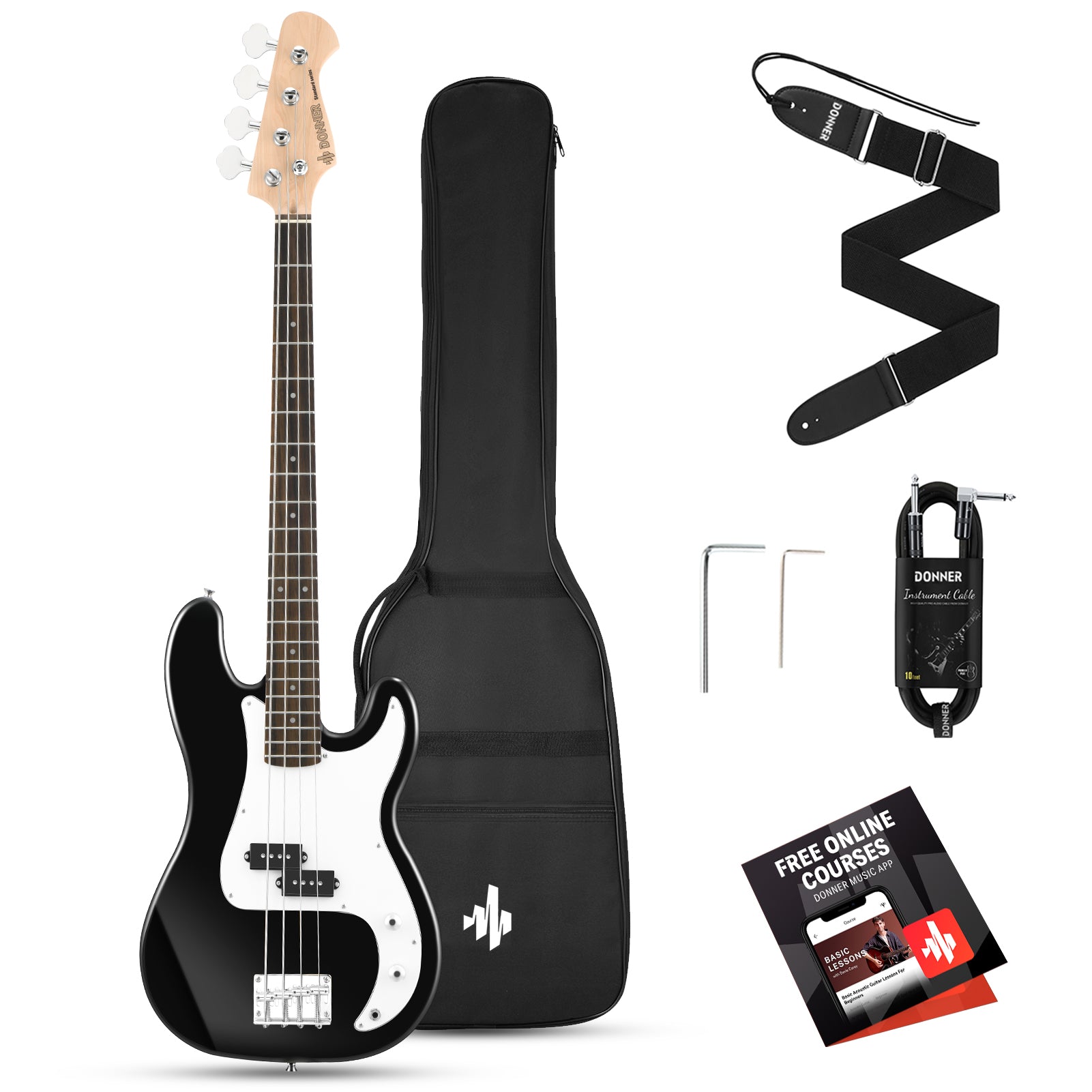 

Donner DPB-510 Electric Bass Guitar Kit 4 Strings Full-Size PB-Style Beginner Set with Gig Bag/Strap/Cable/Free Lesson