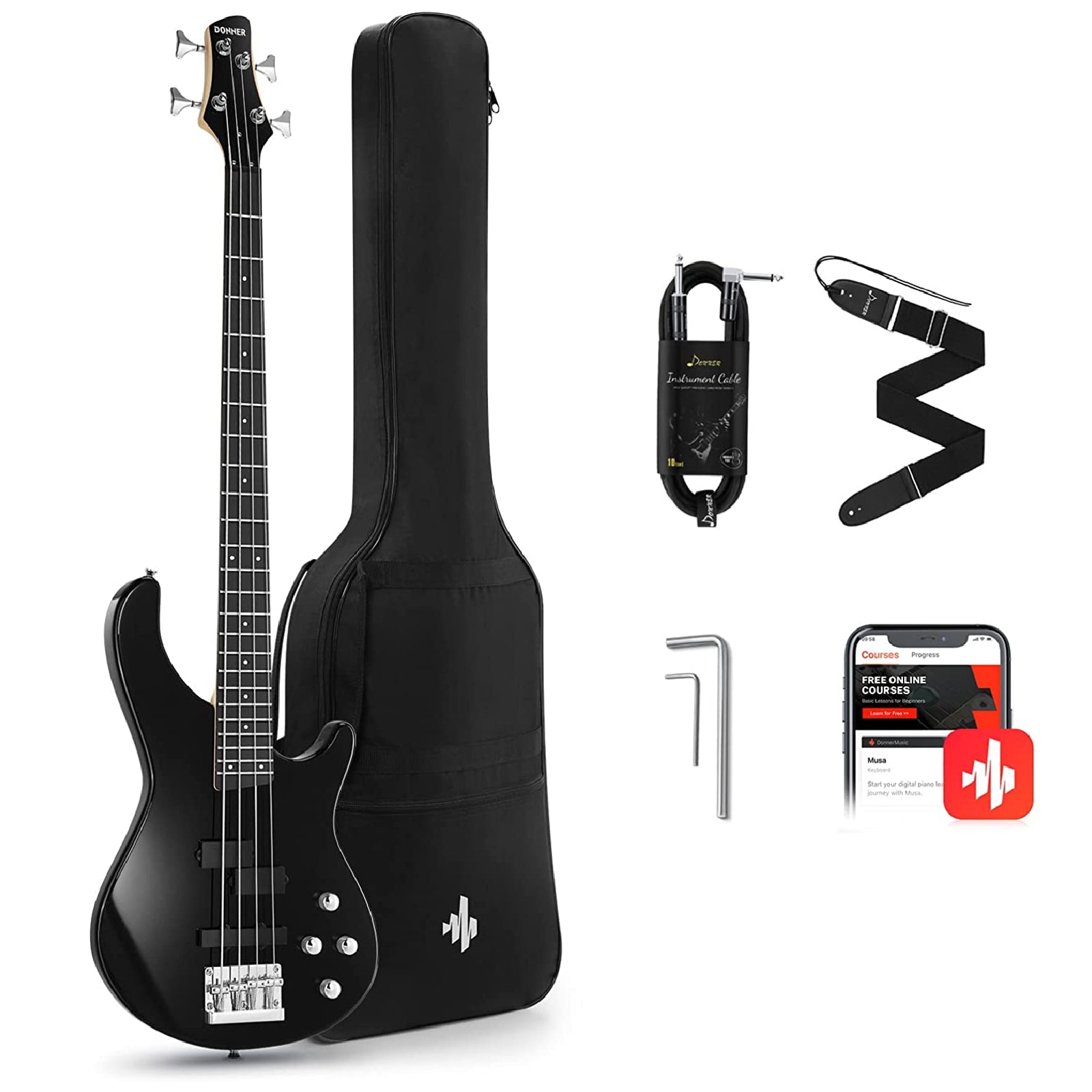 

Donner DPJ-100 Black Full-Size Electric Bass Kit 4 Strings Standard PJ-Style Bass Guitar