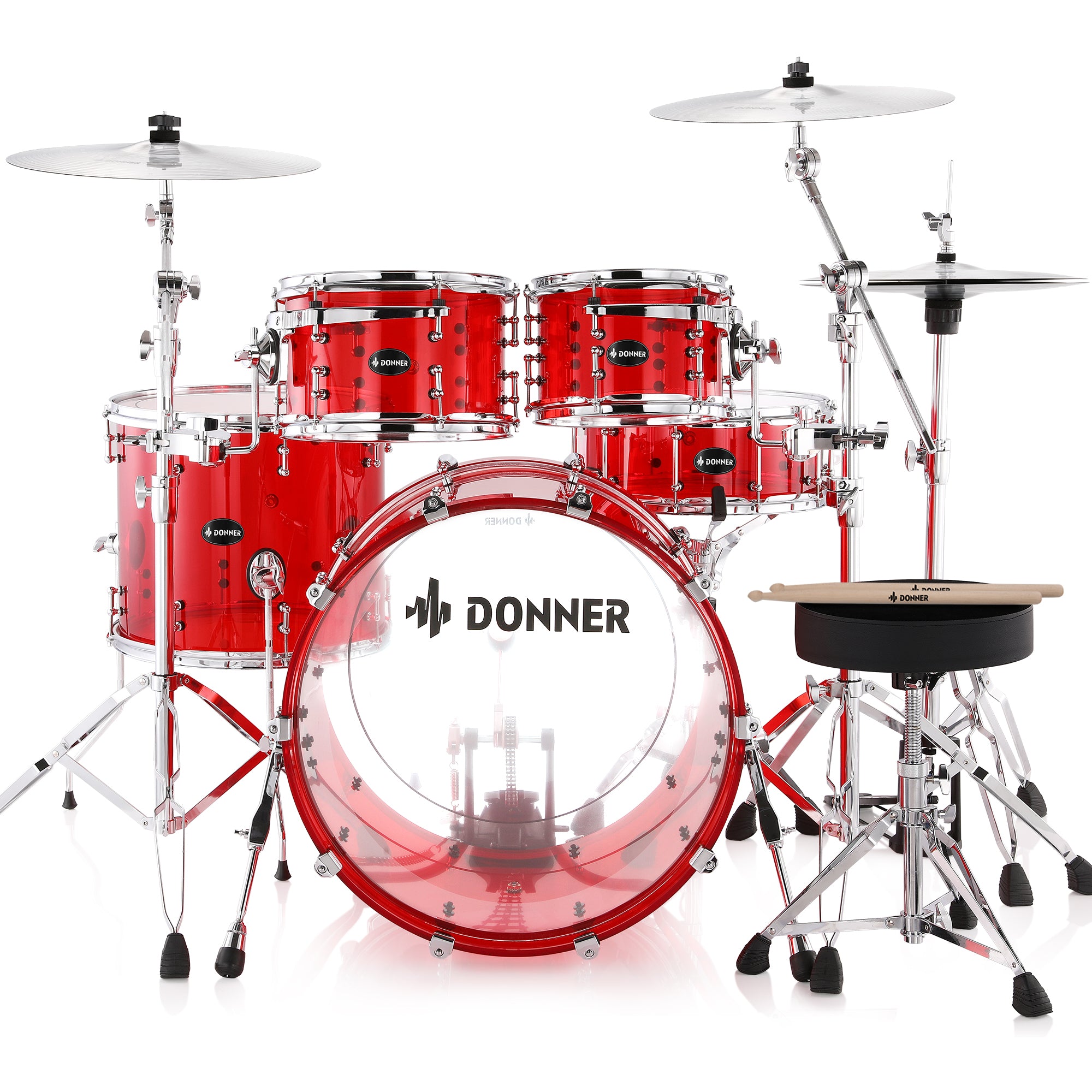 

Donner DDS-1000 22-inch Crystal 5-Piece Drum Set Acrylic Shell Pack
