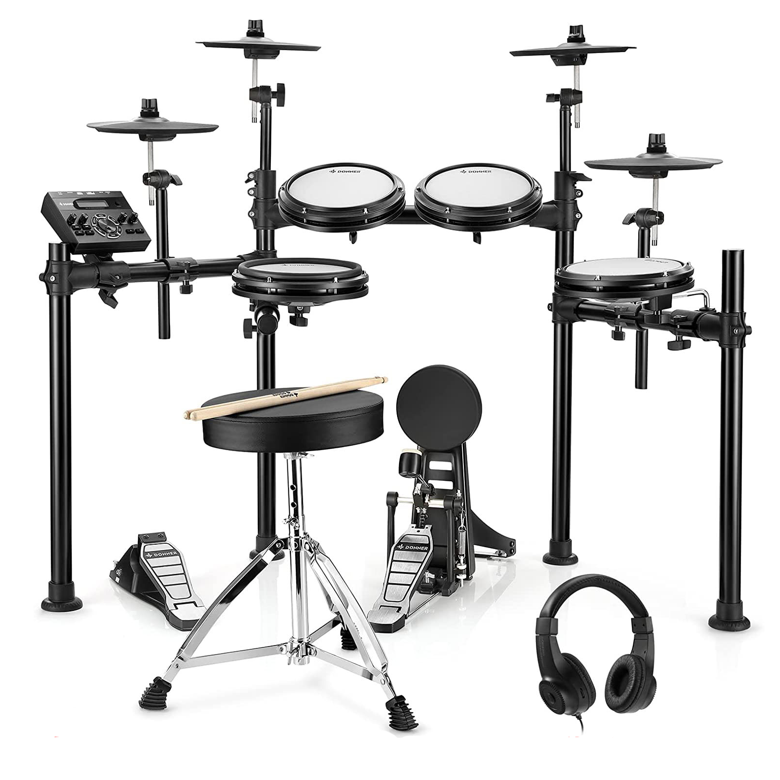 

Donner DED-200X Electronic Drum Set 5-Drum 4-Cymbal 450-Sound with Drum Throne/Headphone