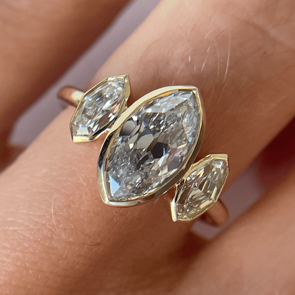 2.02ct White Diamond Moval Three Stone Engagement Ring