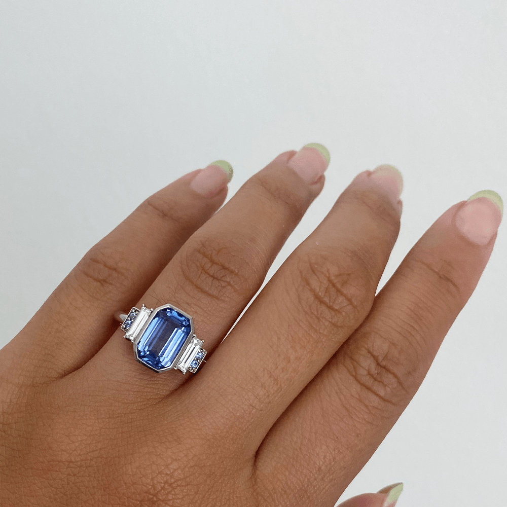 4.02ct Blue Sapphire & Diamond Emerald Cut Ring