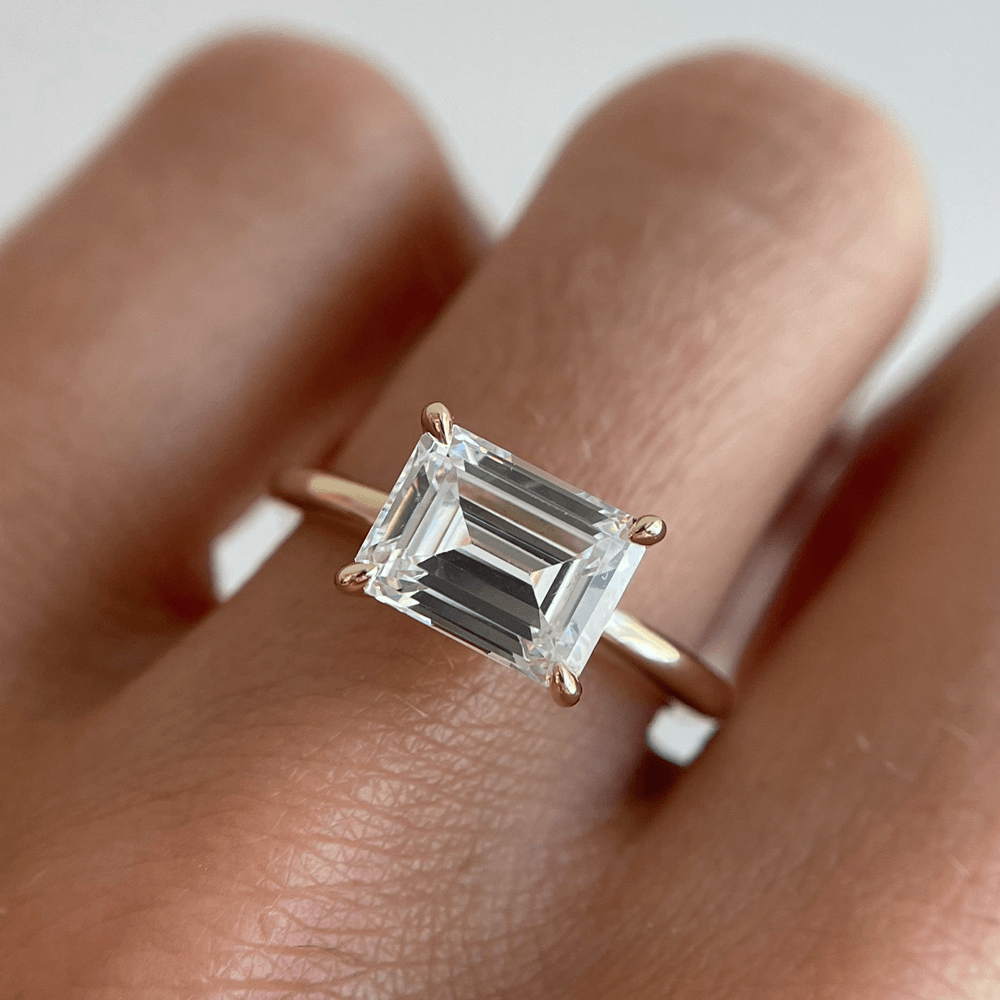 east to west emerald cut diamond