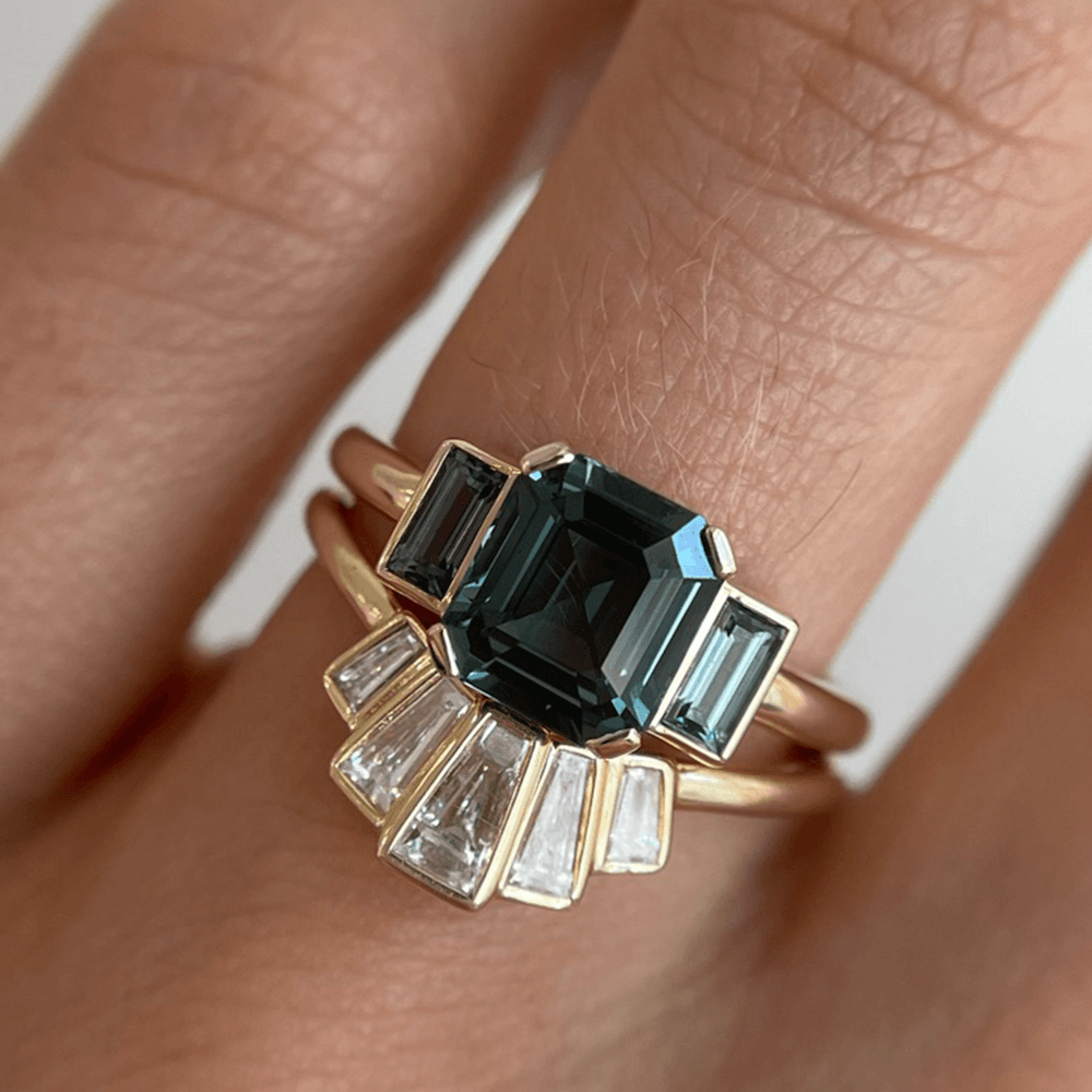 2.01ct Teal Sapphire Asscher & Baguette Engagement Ring