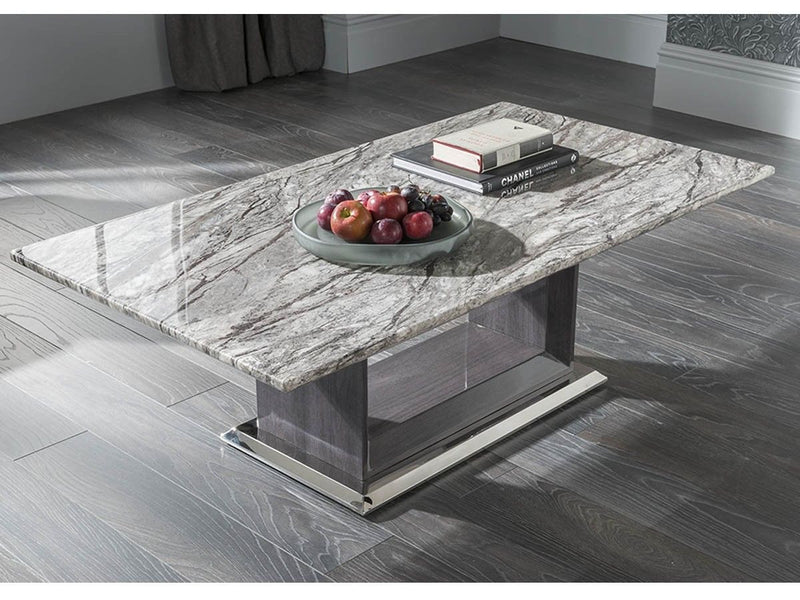 Marble Living Room Table With Tempered Black Glass