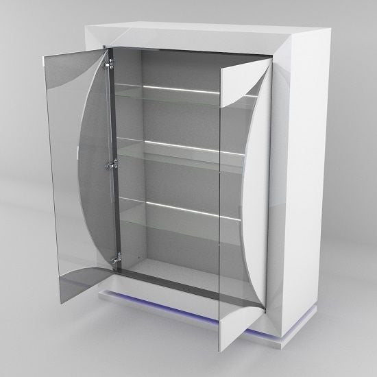New Portofino Glass Display Cabinet In White High Gloss With Led