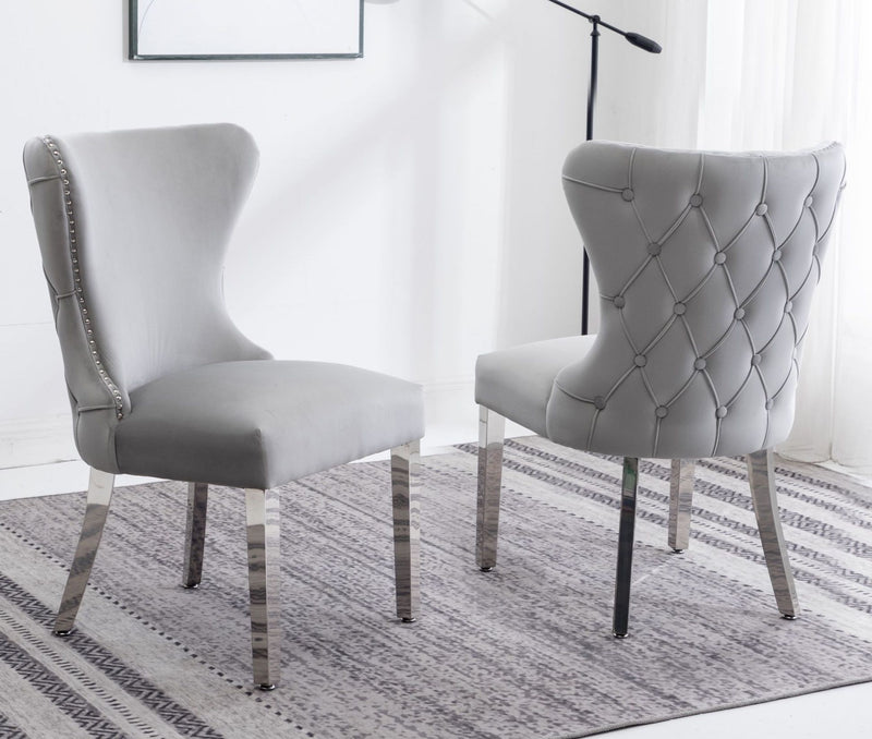 Gray Velvet Dining Chair With Silver Legs : Beatrix Pleated Grey Velvet