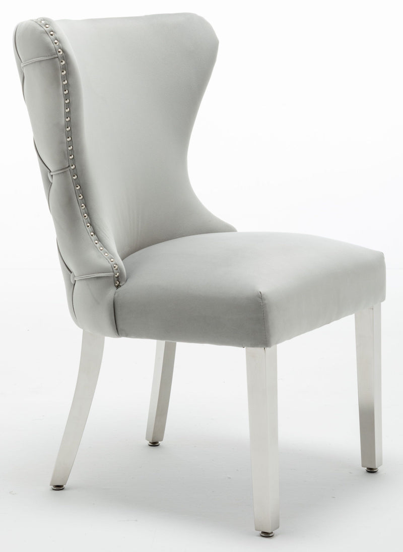 Florence Light Grey French Velvet Button Back Dining Chair ...