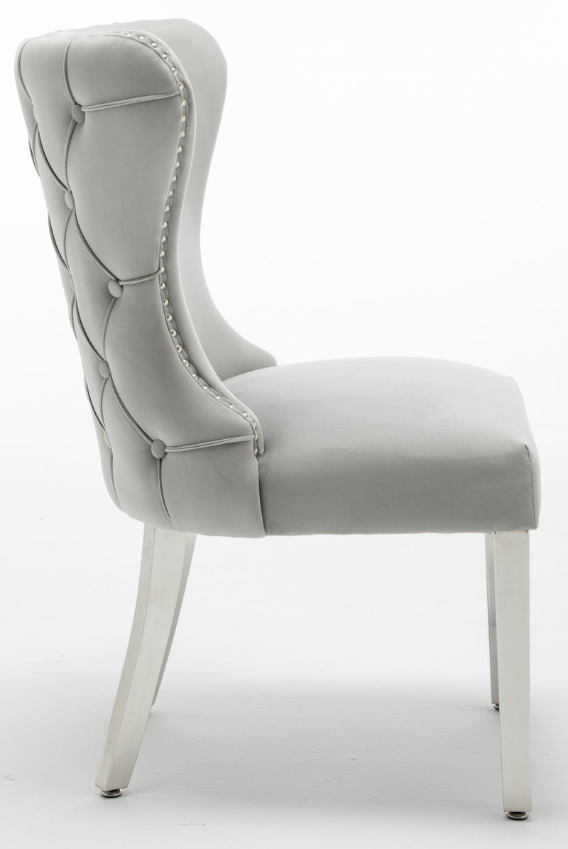 Florence Light Grey French Velvet Button Back Dining Chair With Chrome