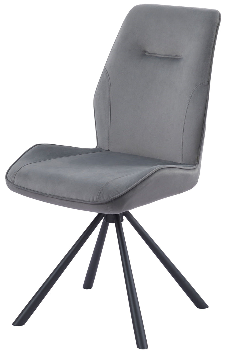nico grey plush velvet swivel dining chair with matt black steel spider legs