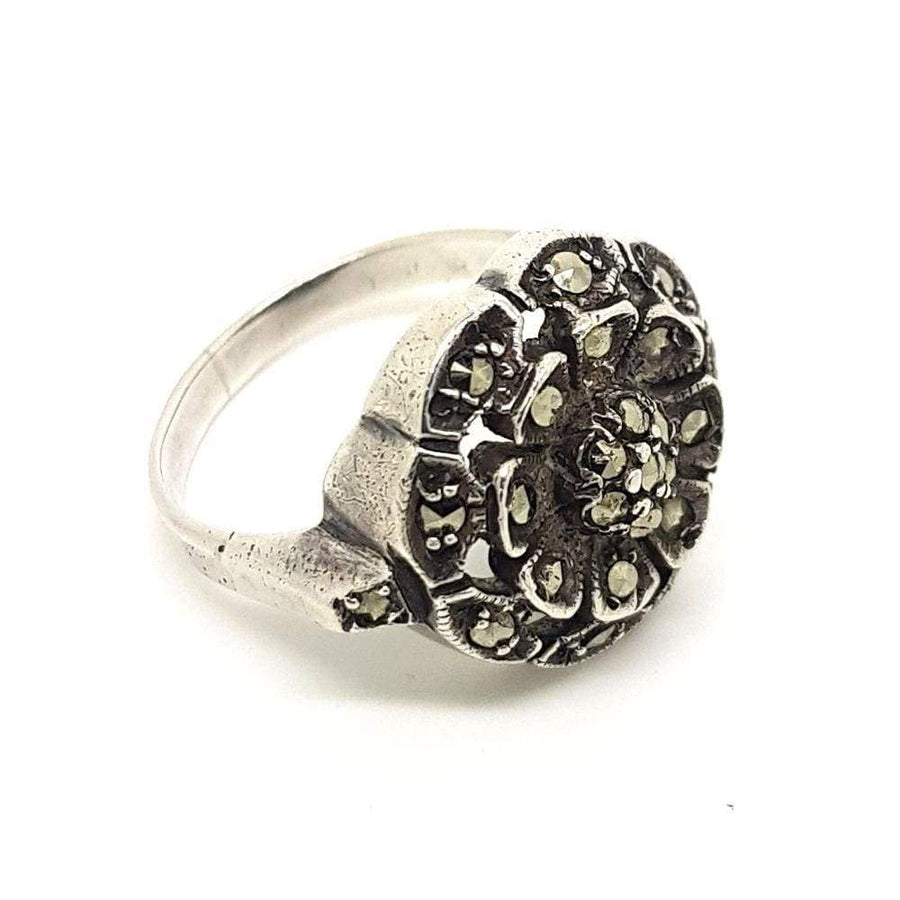Vintage 1930s Marcasite Silver Flower Ring – Mayveda Jewellery