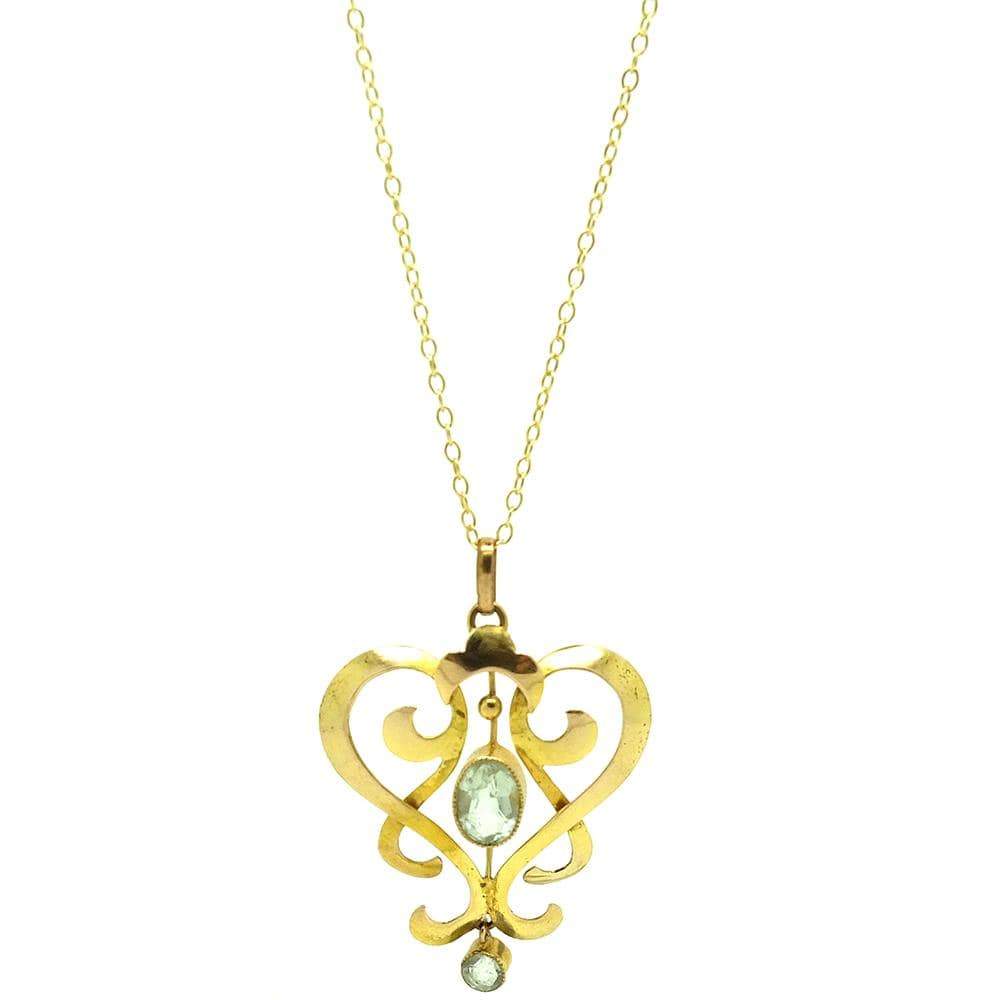 Antique Edwardian Aquamarine 9ct Gold Heart Necklace#N# #N# #N# #N ...