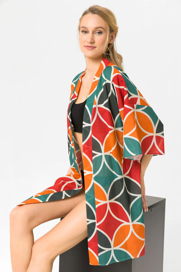 Jade and Mate Geometric Kısa Kimono