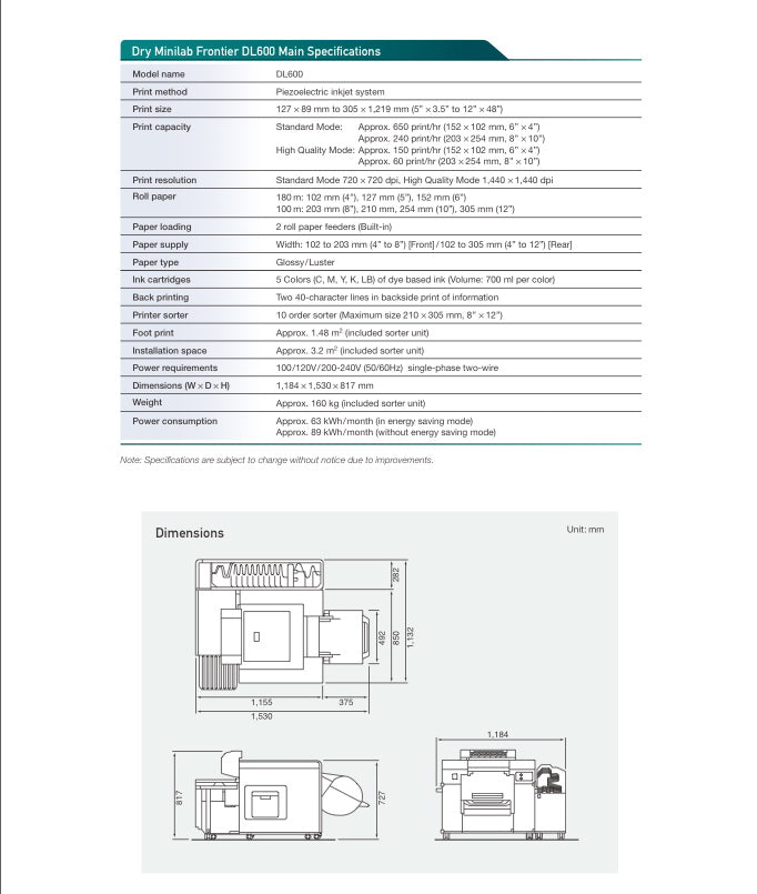 FUJIFILM DL600 Dry Minilab Inkjet Printer