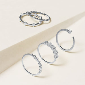 Silver Stone & Band Mix Ring Pack - Lovisa