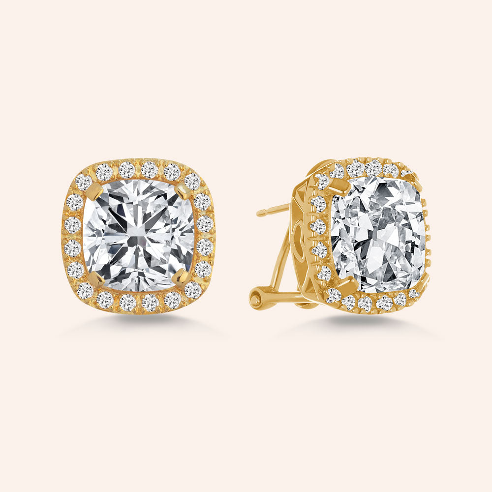 Ladies 14K Yellow Gold Princess Cut Halo Set Diamond Studs Earrings 0.50  Ct. - JFL Diamonds & Timepieces